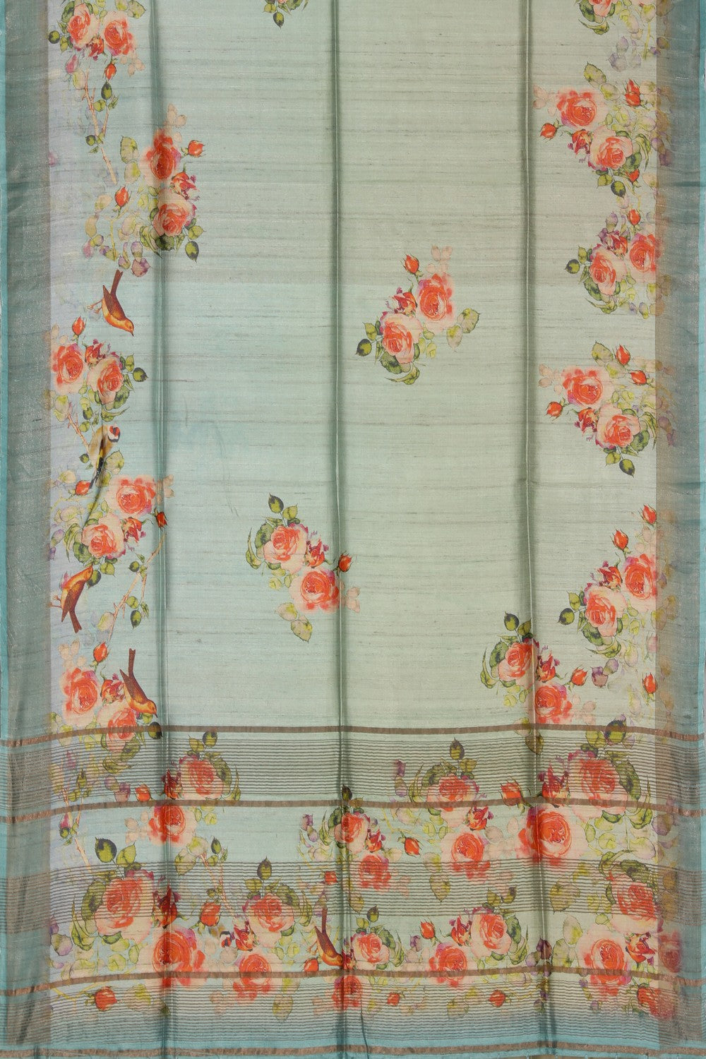 Image of Bhagalpur Tussar Silk Aqua-Green Saree